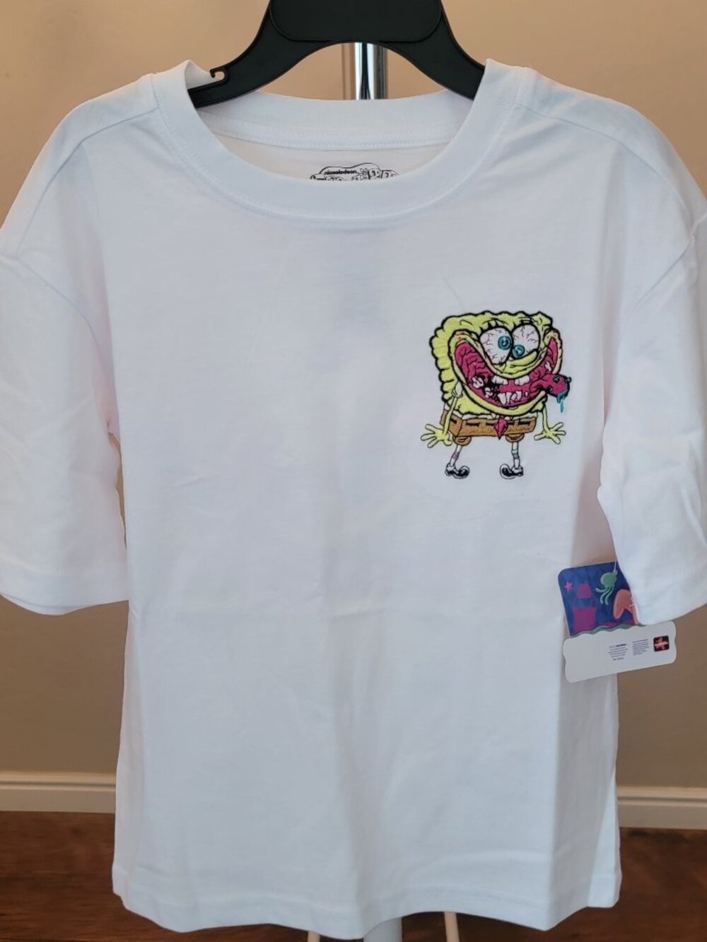 SpongeBob Squarepants White Tee with Yellow & Pink Character Graphic Size 4/5